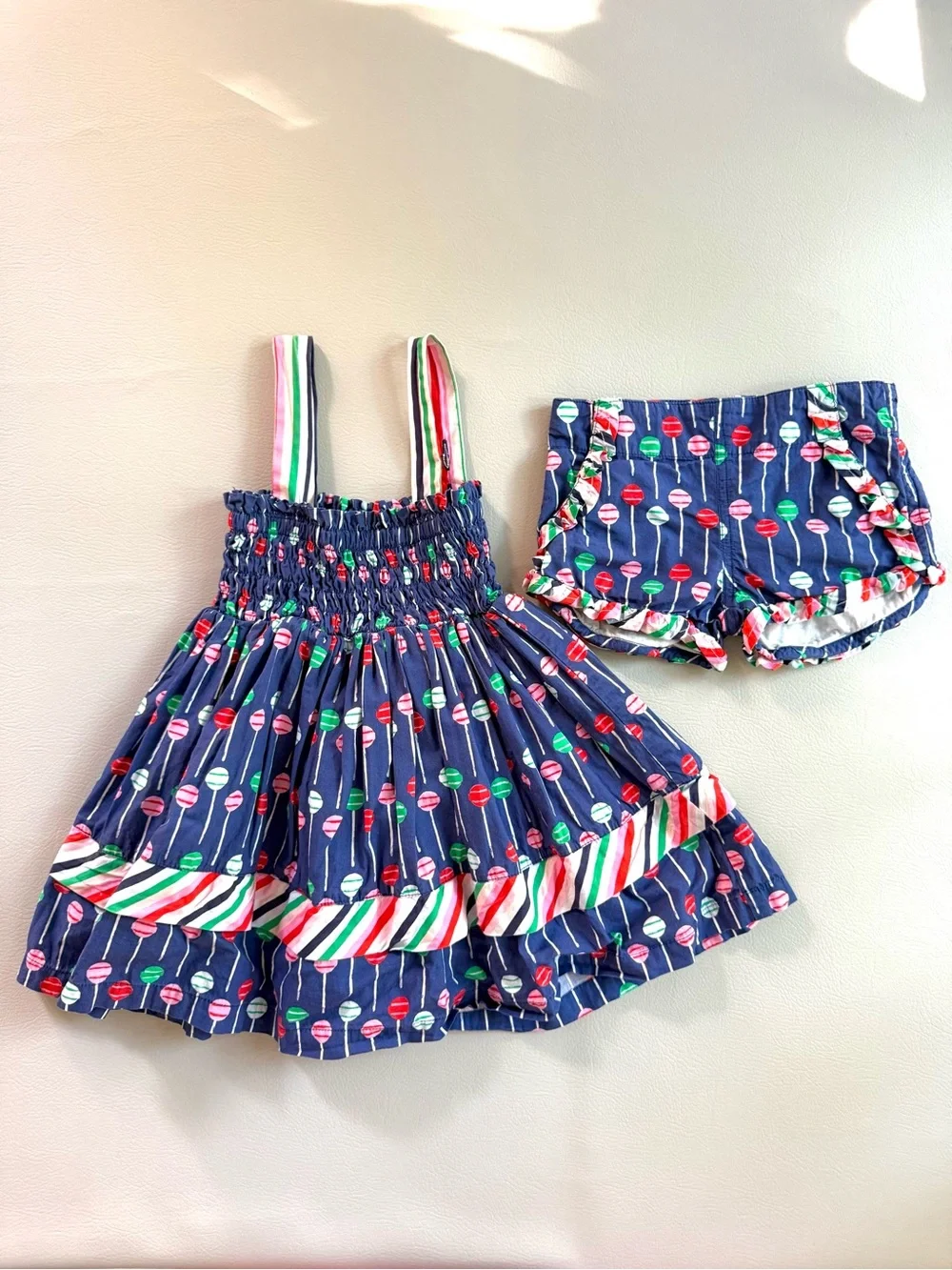 Macrae Skye Tootsie Pop Blacklock Smocked Dress & Jamie Ruffle Shorts Sz 4 4T